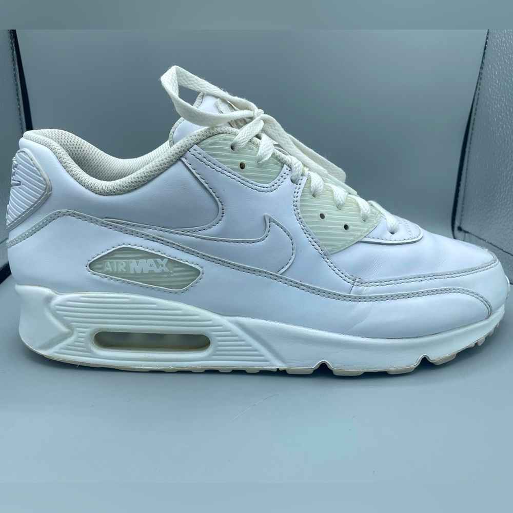Men’s Size 10- Nike Air Max 90 Triple White/True White Leather 2014 [302519-113]